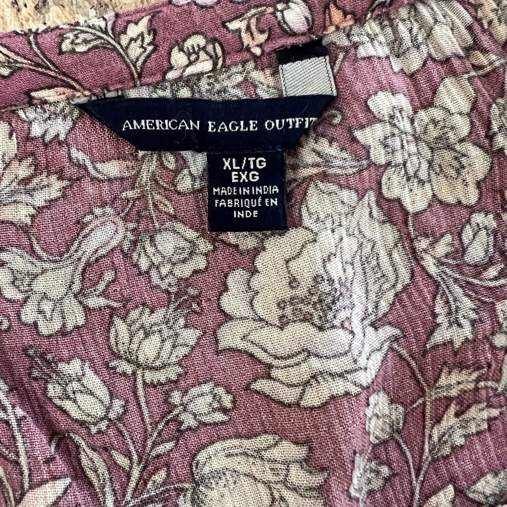 American Eagle Outfitters Mauve Floral Lace-Up peasant blouse mauve  voteu - Picture 2 of 7